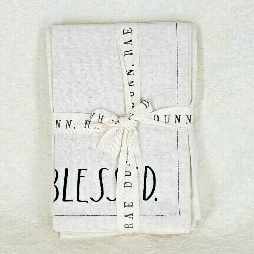 Cloth Napkins Blessed Rae Dunn Set of 4 Beige Cotton Blend Eco Friendly New